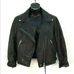 Acne Leather Jacket Rita Black Moto Jacket Womens Biker Coat